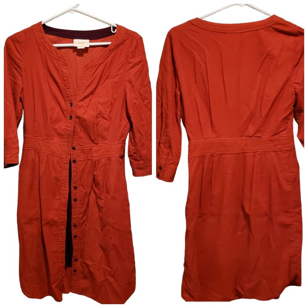 Anthropologie Maeve Anaheim Orange Button up shirt dress, size 2